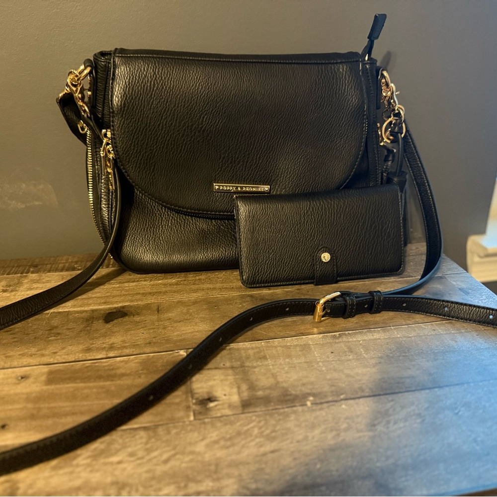 Poppy & Peonies Black Crossbody Bag with Wallet